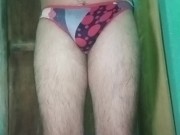 Indian Gay Crossdresser Gaurisissy in blue Salwar Suit pressing his boobs and fingering in his ass