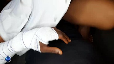 The broken arm patient get his balls dry by big ass sexy nurse