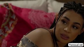 Lovely brunette lets her TS stepsister lick and bang her pussy