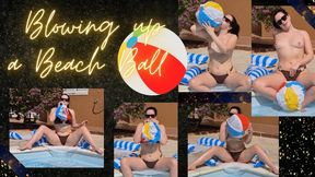 Poolside, inflatable beach ball blow up
