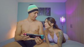 I scoop out all the cum with my mouth in exchange for letting me play with the video game