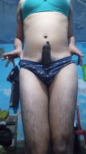 Horny Indian Femboy Wearing His Step Sister's Bra and Panties