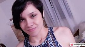 Short-haired teen gets face-f*cked by stepdad