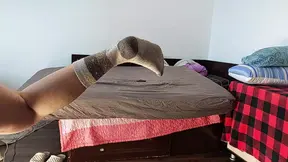 Amateur wife having fun trying on clothes that she cuts
