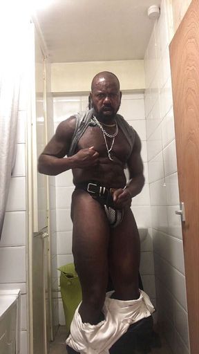 Black bodybuilder intense edging and solo nipple play