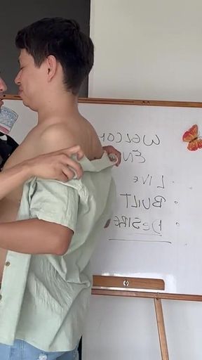 I'm Late to Class Because I Sucked Dicks in the College Bathroom, and to Make It up to My Teacher, I Let Him Fuck My Ass.