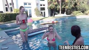 College girls dive into a hot foursome by the pool