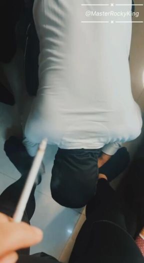 My sub serving me during session while I use him as my ashtray #findom #cashmaster #ashtray #paypig