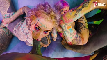 ALT horny TATTOOED sluts love to get ROUGH fucked by two COCKS