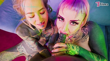 ALT horny TATTOOED sluts love to get ROUGH fucked by two COCKS