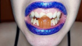 destroying gummy bears with my teeth - blue lipstick