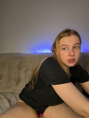 Fat model touching her tight pussy