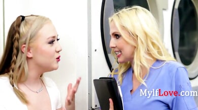 Eva Nyx and Christie Stevens as stepmoms share a passionate laundry room threesome