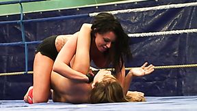 Two wild naked whore fight inside boxing ring