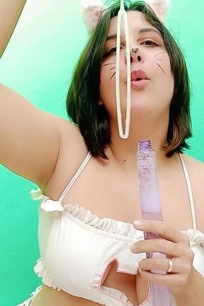 Kitty Kat Girl Blows Soap Bubbles at You - Bunny Looner