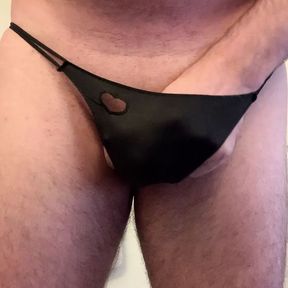 Jerking in black thong