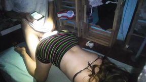 My girlfriend sucks it in a bikini and skirt to film with the cell phone how we