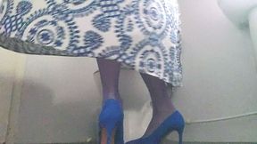 Long Blue Pattern Skirt Reading