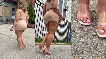 Natural Fat Ass - Thick Legs -High Heels-Stilettos-Mini Skirt -Puerto Rican BBW-Latina-AngieLove Lookalike-Redbone-LightSkin -Walking-SlowMotion