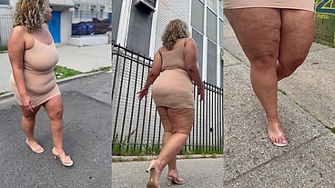 Natural Fat Ass - Thick Legs -High Heels-Stilettos-Mini Skirt -Puerto Rican BBW-Latina-AngieLove Lookalike-Redbone-LightSkin -Walking-SlowMotion