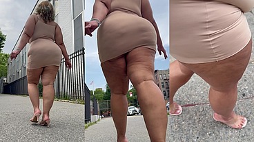 Natural Fat Ass - Thick Legs -High Heels-Stilettos-Mini Skirt -Puerto Rican BBW-Latina-AngieLove Lookalike-Redbone-LightSkin -Walking-SlowMotion