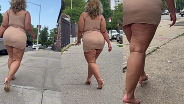Natural Fat Ass - Thick Legs -High Heels-Stilettos-Mini Skirt -Puerto Rican BBW-Latina-AngieLove Lookalike-Redbone-LightSkin -Walking-SlowMotion