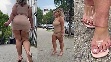 Natural Fat Ass - Thick Legs -High Heels-Stilettos-Mini Skirt -Puerto Rican BBW-Latina-AngieLove Lookalike-Redbone-LightSkin -Walking-SlowMotion