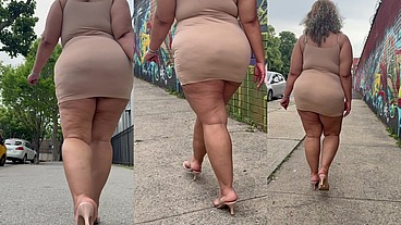 Natural Fat Ass - Thick Legs -High Heels-Stilettos-Mini Skirt -Puerto Rican BBW-Latina-AngieLove Lookalike-Redbone-LightSkin -Walking-SlowMotion