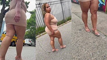 Natural Fat Ass - Thick Legs -High Heels-Stilettos-Mini Skirt -Puerto Rican BBW-Latina-AngieLove Lookalike-Redbone-LightSkin -Walking-SlowMotion