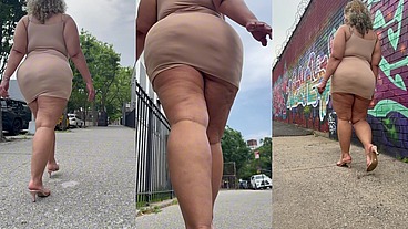 Natural Fat Ass - Thick Legs -High Heels-Stilettos-Mini Skirt -Puerto Rican BBW-Latina-AngieLove Lookalike-Redbone-LightSkin -Walking-SlowMotion