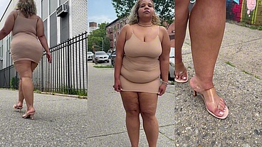Natural Fat Ass - Thick Legs -High Heels-Stilettos-Mini Skirt -Puerto Rican BBW-Latina-AngieLove Lookalike-Redbone-LightSkin -Walking-SlowMotion