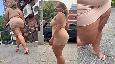 Natural Fat Ass - Thick Legs -High Heels-Stilettos-Mini Skirt -Puerto Rican BBW-Latina-AngieLove Lookalike-Redbone-LightSkin -Walking-SlowMotion