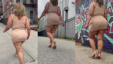 Natural Fat Ass - Thick Legs -High Heels-Stilettos-Mini Skirt -Puerto Rican BBW-Latina-AngieLove Lookalike-Redbone-LightSkin -Walking-SlowMotion