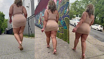 Natural Fat Ass - Thick Legs -High Heels-Stilettos-Mini Skirt -Puerto Rican BBW-Latina-AngieLove Lookalike-Redbone-LightSkin -Walking-SlowMotion
