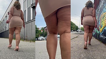Natural Fat Ass - Thick Legs -High Heels-Stilettos-Mini Skirt -Puerto Rican BBW-Latina-AngieLove Lookalike-Redbone-LightSkin -Walking-SlowMotion