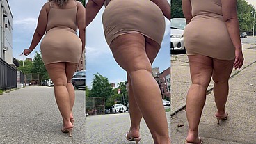 Natural Fat Ass - Thick Legs -High Heels-Stilettos-Mini Skirt -Puerto Rican BBW-Latina-AngieLove Lookalike-Redbone-LightSkin -Walking-SlowMotion