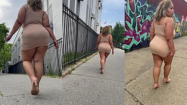 Natural Fat Ass - Thick Legs -High Heels-Stilettos-Mini Skirt -Puerto Rican BBW-Latina-AngieLove Lookalike-Redbone-LightSkin -Walking-SlowMotion