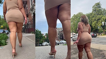 Natural Fat Ass - Thick Legs -High Heels-Stilettos-Mini Skirt -Puerto Rican BBW-Latina-AngieLove Lookalike-Redbone-LightSkin -Walking-SlowMotion