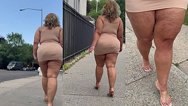 Natural Fat Ass - Thick Legs -High Heels-Stilettos-Mini Skirt -Puerto Rican BBW-Latina-AngieLove Lookalike-Redbone-LightSkin -Walking-SlowMotion