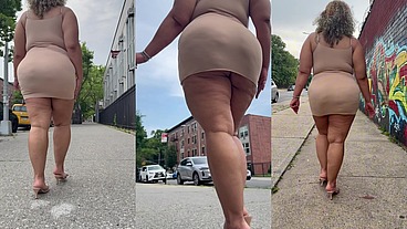 Natural Fat Ass - Thick Legs -High Heels-Stilettos-Mini Skirt -Puerto Rican BBW-Latina-AngieLove Lookalike-Redbone-LightSkin -Walking-SlowMotion