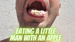 Eating a little man with an apple