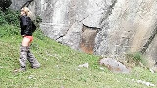 cunt with mouth Caught Pee inside Outdoor on Mountains