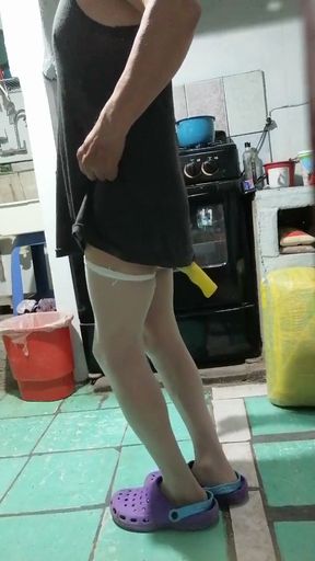 His old lady in her house slippers