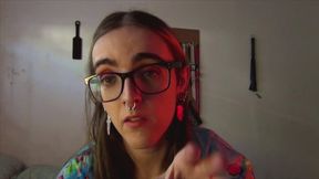 Tranny dom humiliates your tiny dick and teaches you how to jerk it off