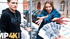 Cuckold shares his wife for money! Bitch loves to suck in Public