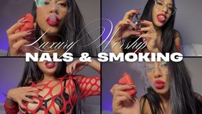 FEMDOM TEASING: Smoking, Nails, Lips, Fishnets and Hands