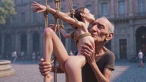 Public Plaza Bondage - Old Stranger Touching Helpless Woman