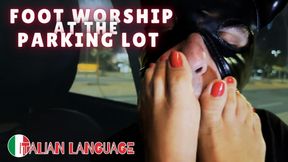 FOOT WORSHIP AT THE PARKING LOT - PUBLIC HUMILIATION, FOOT DOMINATION - UHD 4K
