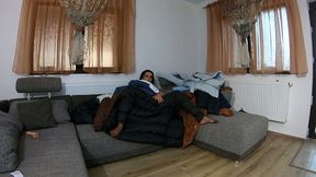 masturbation in fluffy down jackets & long coats with dirty talk