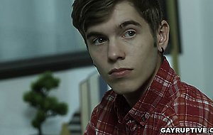 Small guy Levi Rhodes loves sucking two huge dick